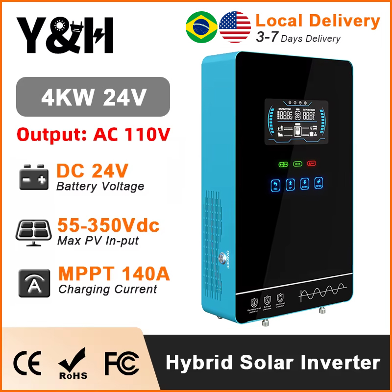 Drone Solar Charger - Y & H-ハイブリッドソーラーインバーター,24V, 110V,純粋な正弦波,バッテリーなしの始動,統合Mppt,ソーラー充電器,ソーラーシステム,BMS,wifi,4kw