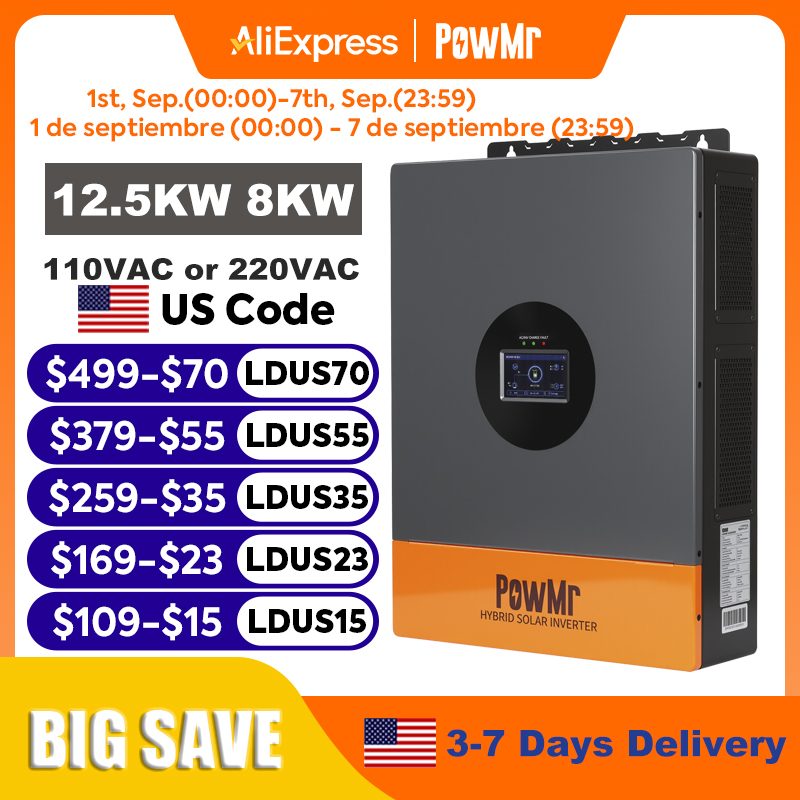 PowMr 12.5KW 8KW 分割相インバーター 110 - Drone Solar Charger のレビューと価格