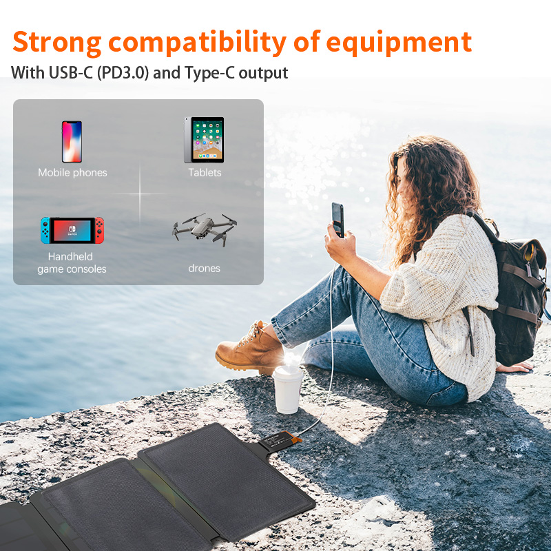 40W折りたたみ式ソーラーパネルソーラーフォン充電器オールブ - Drone Solar Charger のレビューと価格